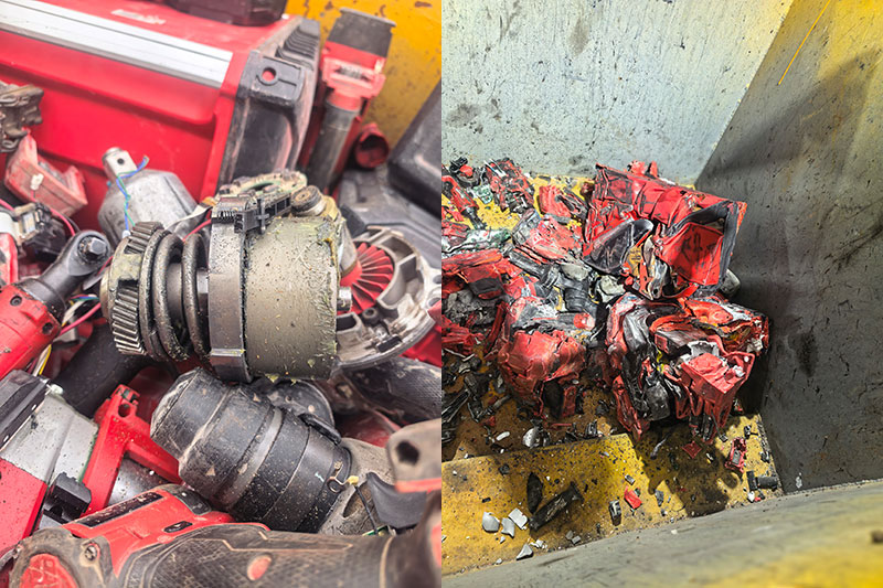 Empacadora de chatarra de metal ENERPAT AMB-H2014-250 y trituradora de doble eje MSB-E1200 instaladas